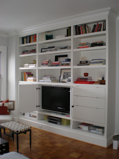 Family room wall unit with TV cabinet